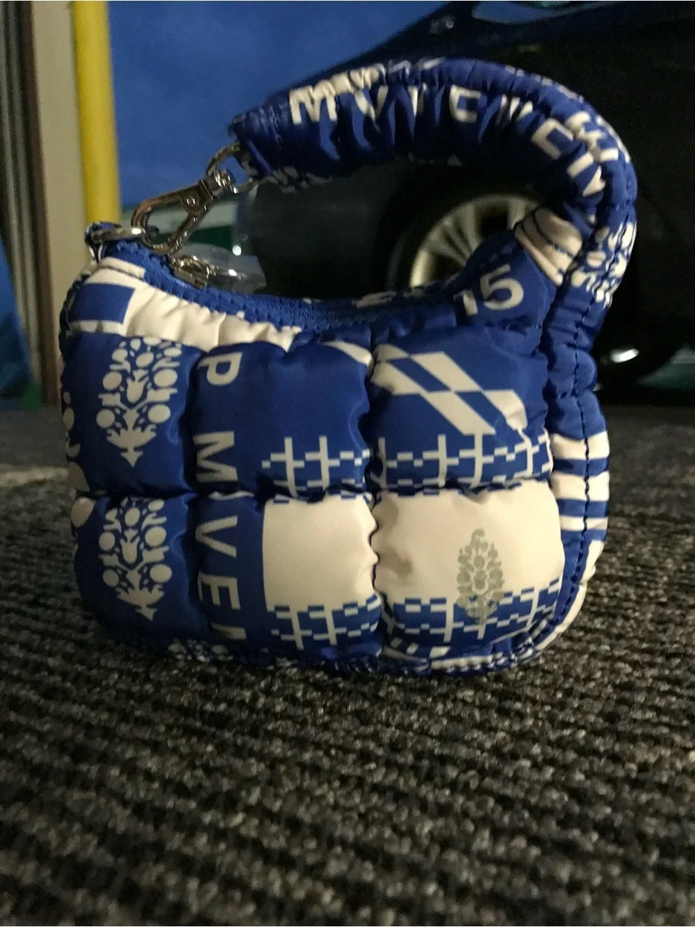 FP Movement by Free People Blue and White Quilted Mini Top-Handle Bag